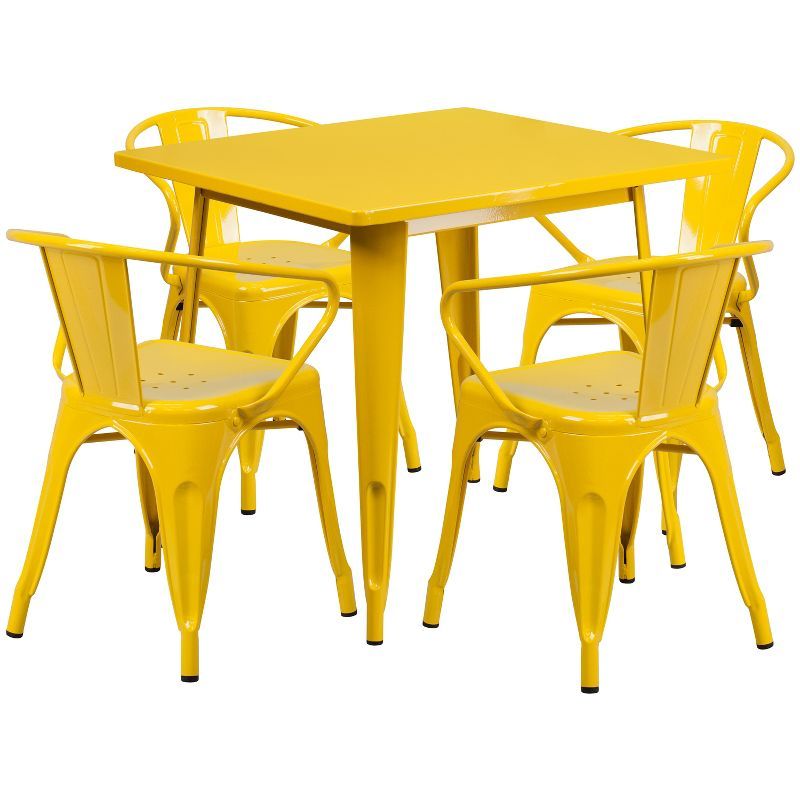 Yellow Square Metal Indoor-Outdoor Dining Set with 4 Chairs