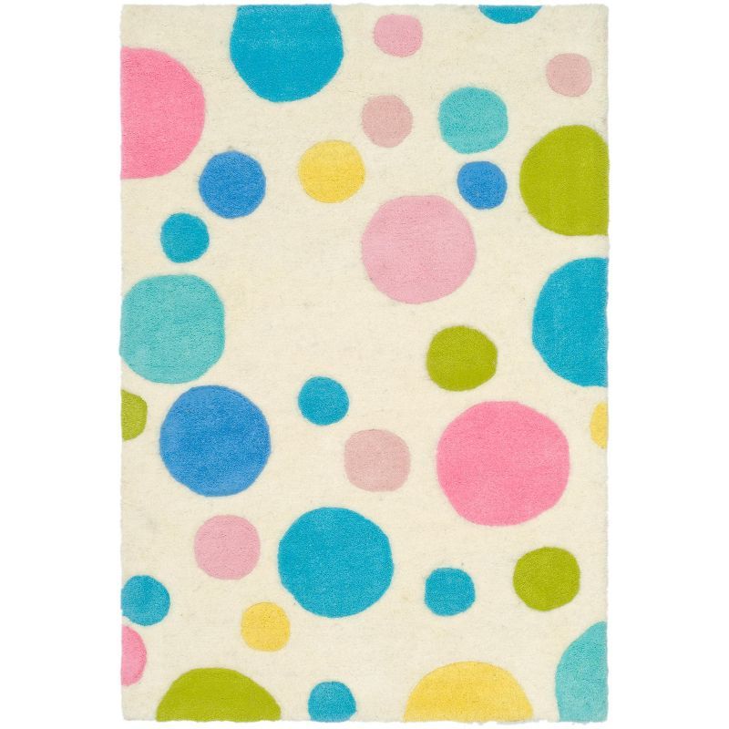 Ivory and Multicolor Tufted Wool Polka Dot Rug, 2' x 3'