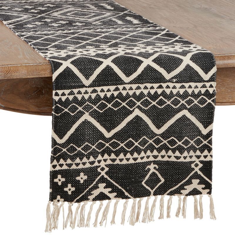 Black and White Cotton Mud Cloth Table Runner