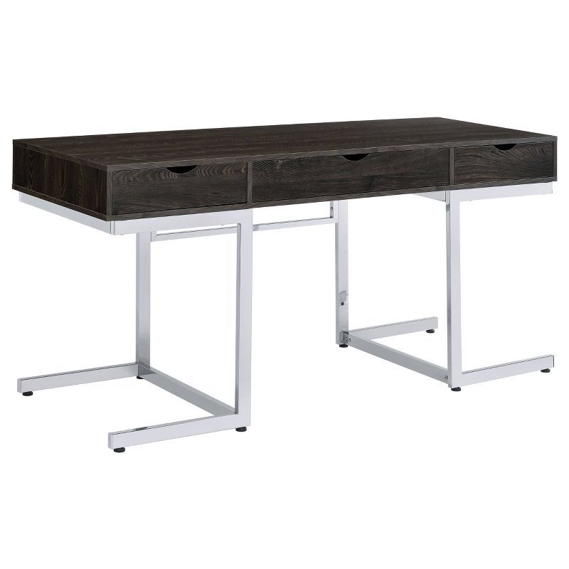 Chic Dark Oak 62" Contemporary Home Office Desk with Chrome Accents