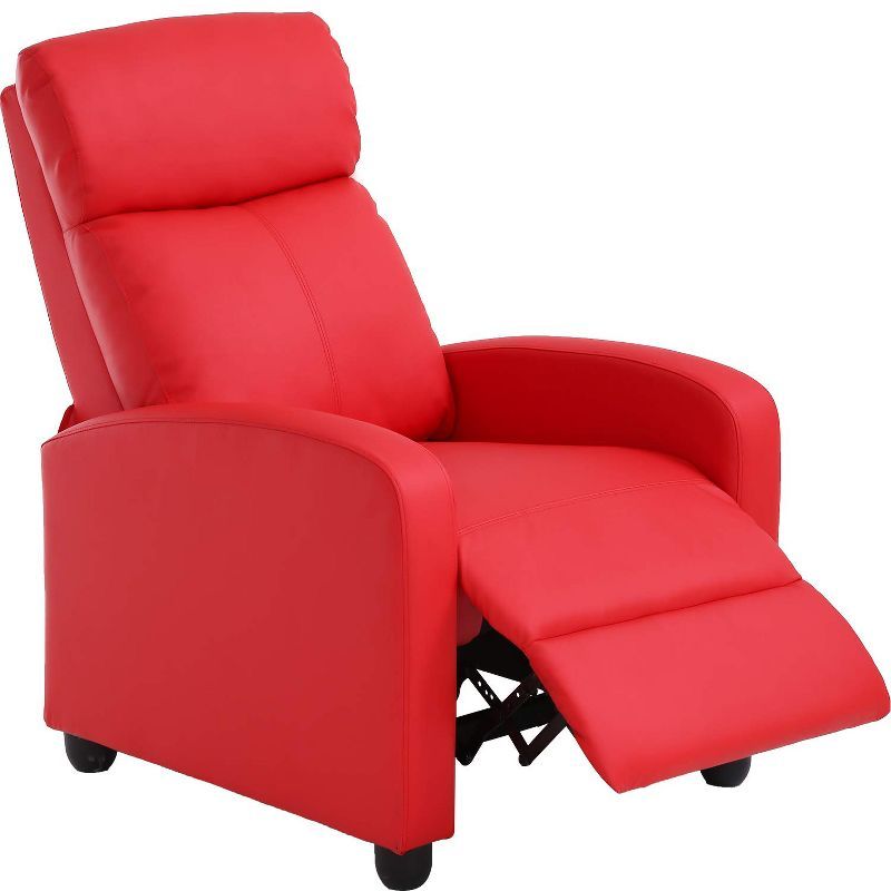 Red Faux Leather Recliner with Wood Frame