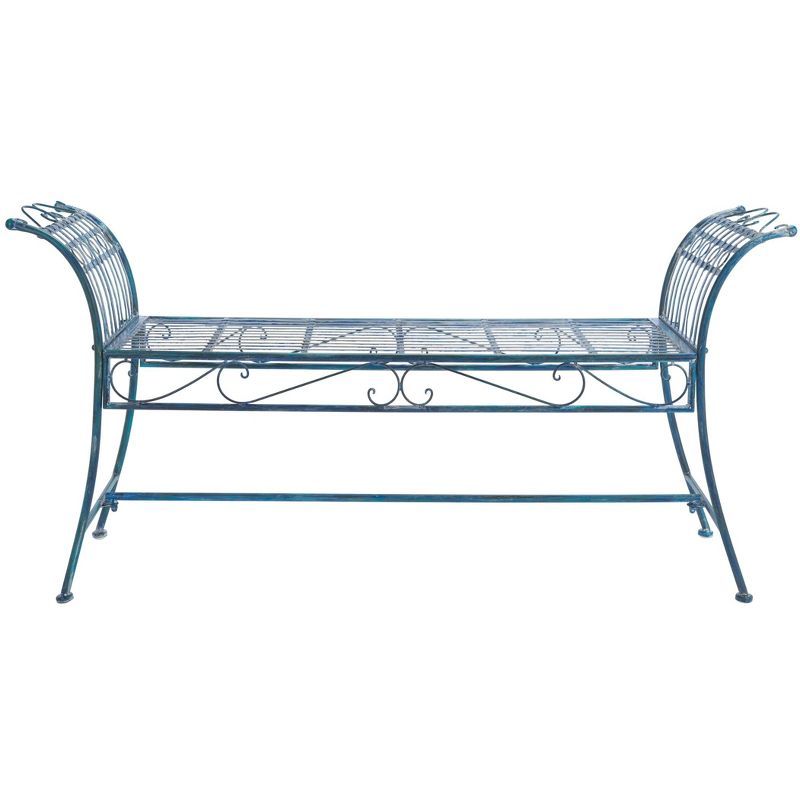 Hadley Antique Blue Iron Victorian Outdoor Garden Bench