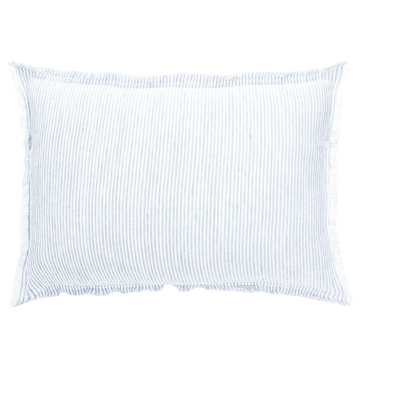 Sky Blue and White Pinstripe Cotton Fringe Euro Pillow