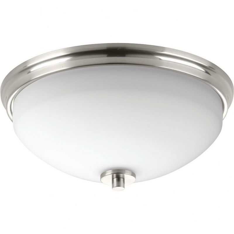 Brushed Nickel and White Glass 2-Light Flush Mount Ceiling Fixture