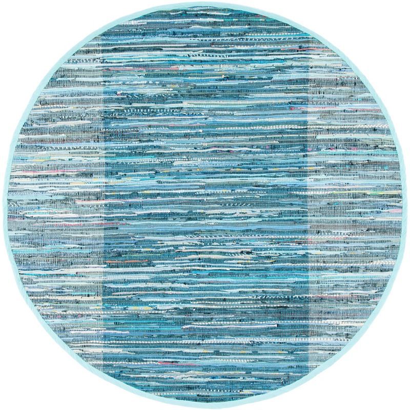 Light Blue and Gray Handwoven Round Cotton Area Rug