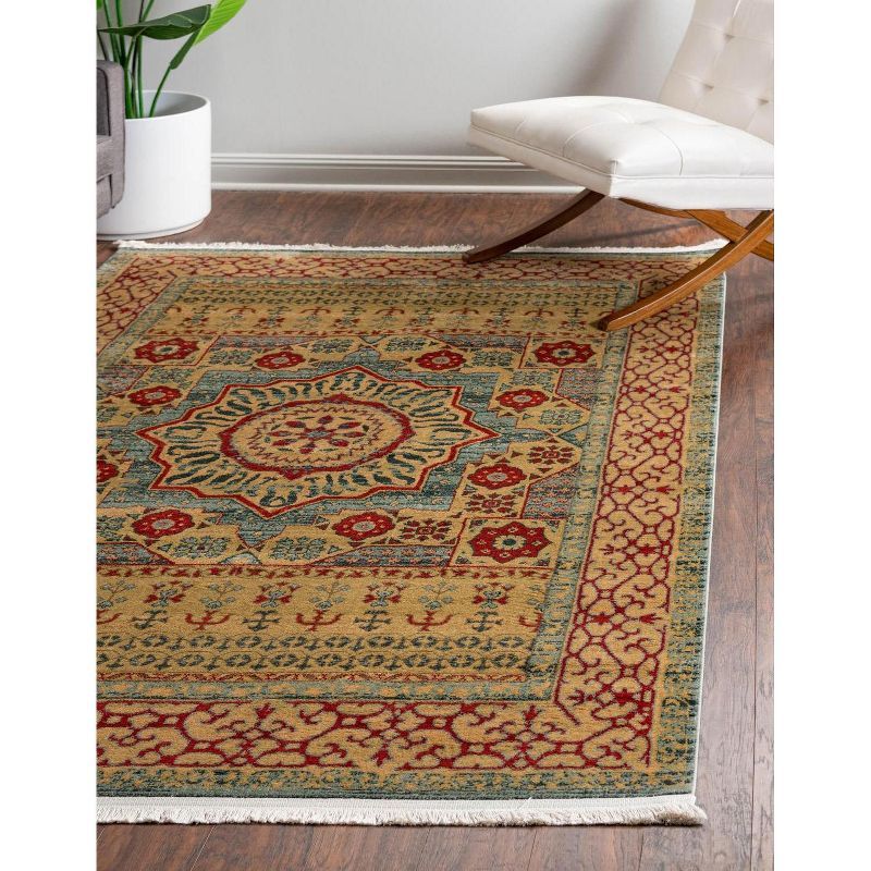 Light Blue and Red Synthetic 6' x 9' Traditional Area Rug