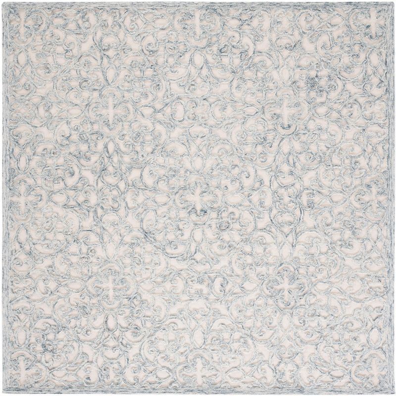 Charcoal & Ivory Hand-Tufted Square Wool Area Rug - 6'x6'