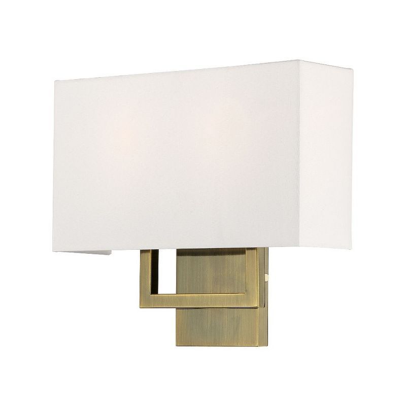 Antique Brass and Off-White Fabric Wall Sconce