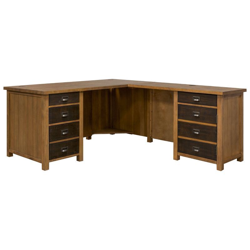 Heritage Brown Wood L-Shaped Home Office Desk with 4 Drawers