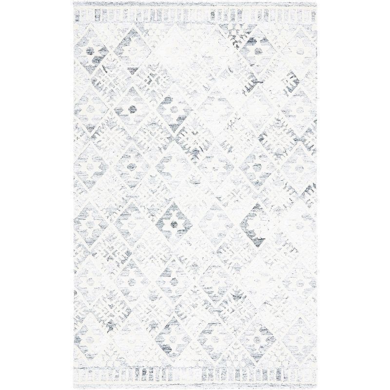 Grey and Ivory Hand-Tufted Wool Geometric Area Rug