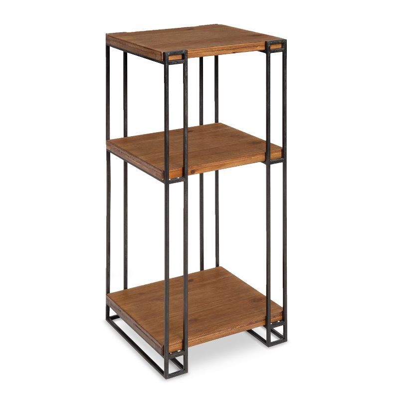 Lintz Rustic Caramel Wood and Black Metal Three-Tier Tea Table