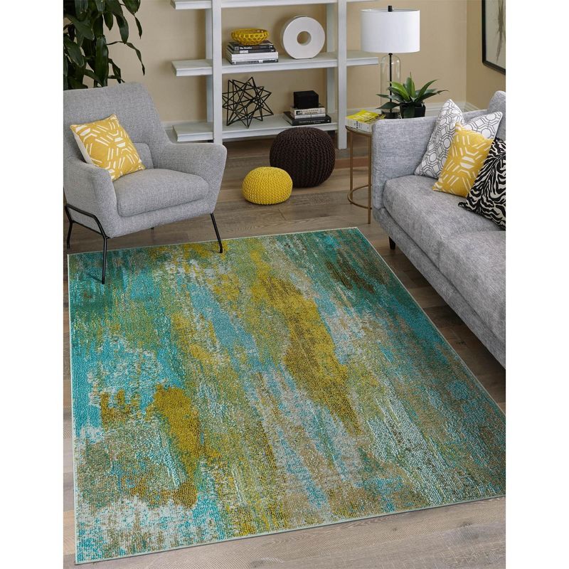 Turquoise and Blue Abstract 9' x 12' Synthetic Area Rug