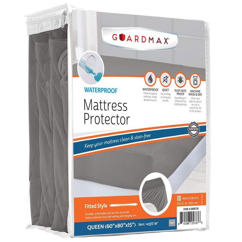 Guardmax Grey Waterproof Queen Mattress Protector with Polyester Blend