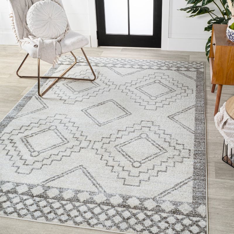 Reversible Geometric Gray/Cream Synthetic 9' x 12' Area Rug