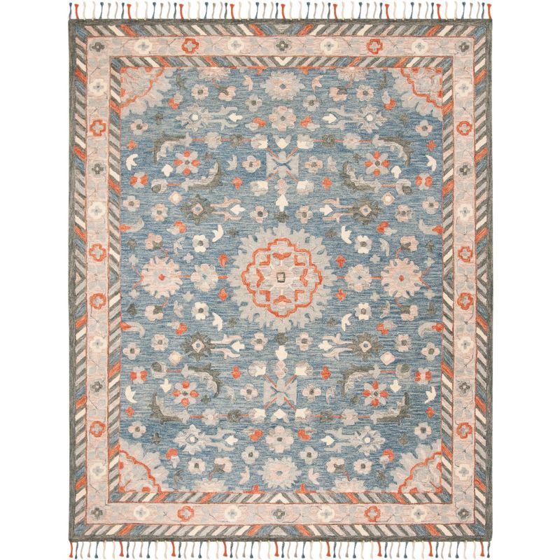 Blue and Rust Hand-Tufted Wool 6' x 9' Area Rug