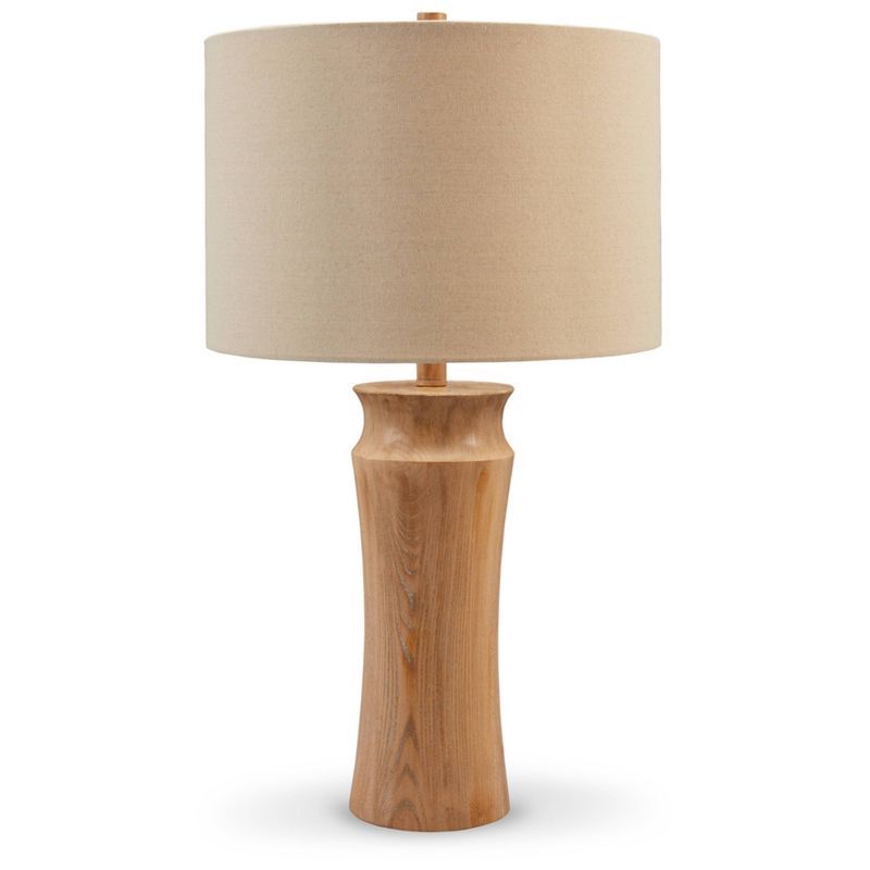 Beige and Brown Resin Table Lamps with Drum Shade, Set of 2