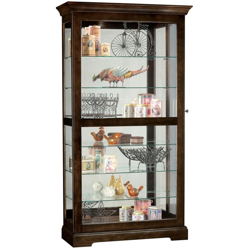 Espresso Lighted Traditional Curio Cabinet with Glass Shelves