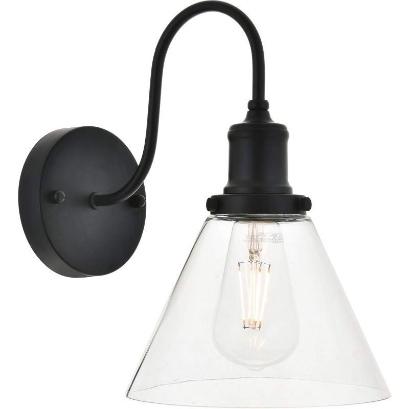 Histoire 7.5" Contemporary Black Wall Sconce with Clear Glass Shade