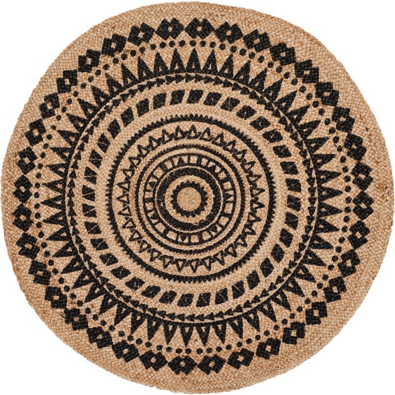 Handmade Black and Natural Jute Round Area Rug