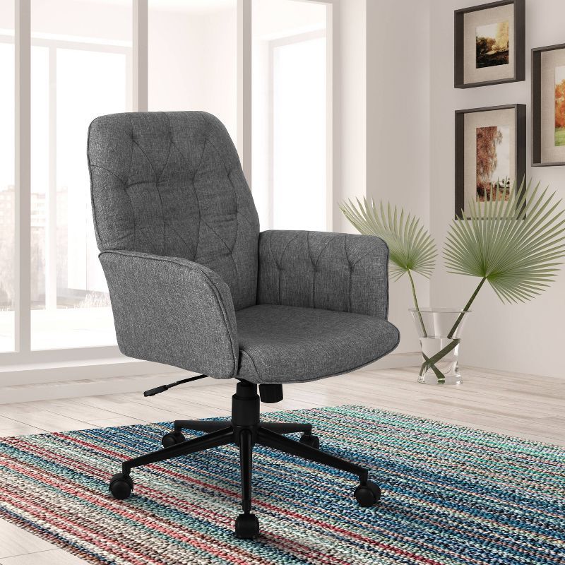 Gray Tufted Upholstered Executive Office Chair with Steel Base