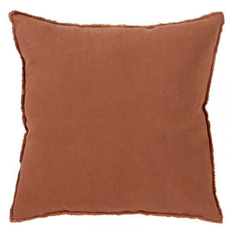 20" Square Terracotta Linen Throw Pillow with Fringed Edges