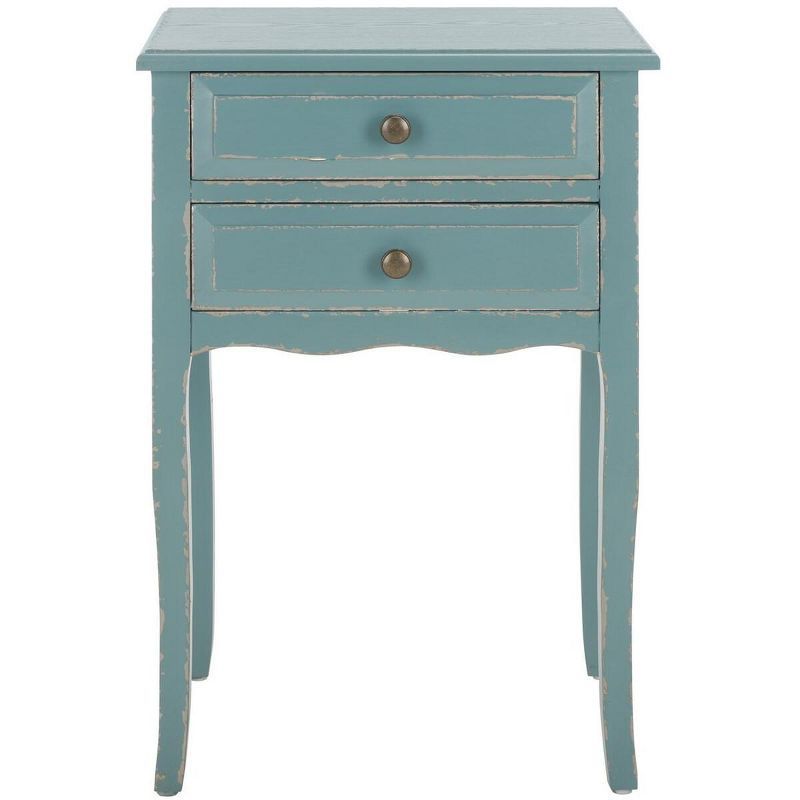 Lori Transitional Slate Blue Pine Wood End Table with Storage