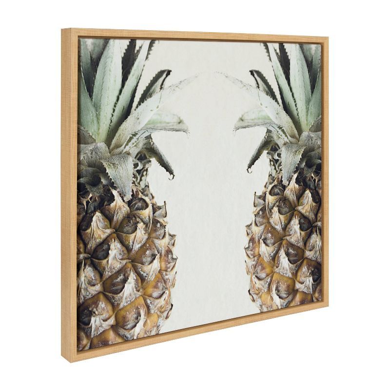 Natural Pineapple Print on Canvas with Wooden Frame, 22" x 22"