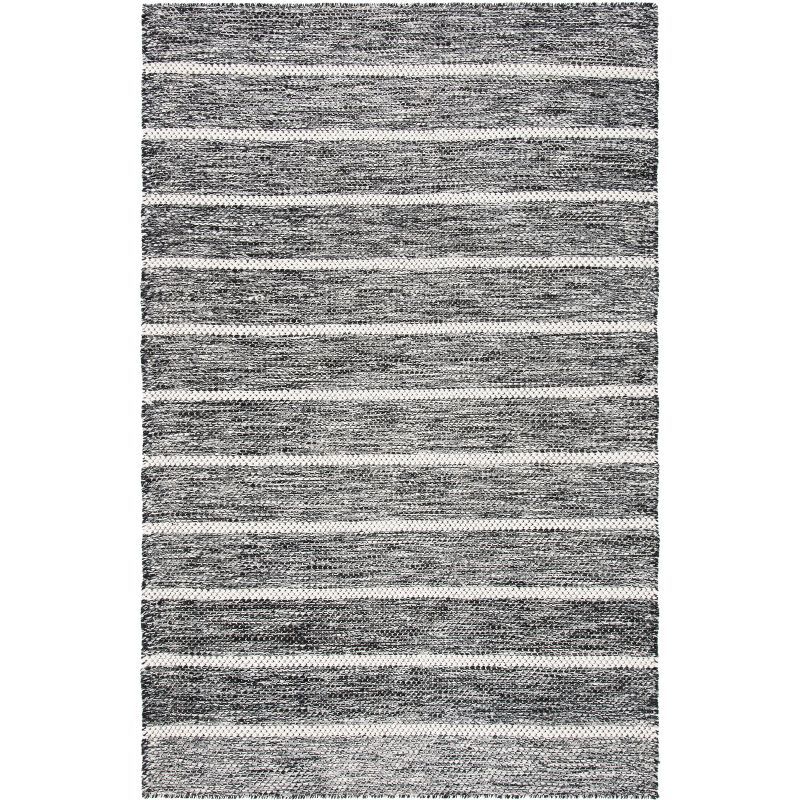 Handmade Black and Ivory Stripe Wool 4' x 6' Area Rug