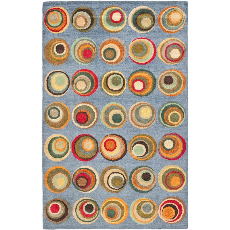 Handmade Blue and Multicolor Wool Viscose Tufted Area Rug