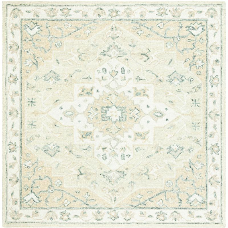 Elegant Beige and Ivory Tufted Wool 5' Square Area Rug