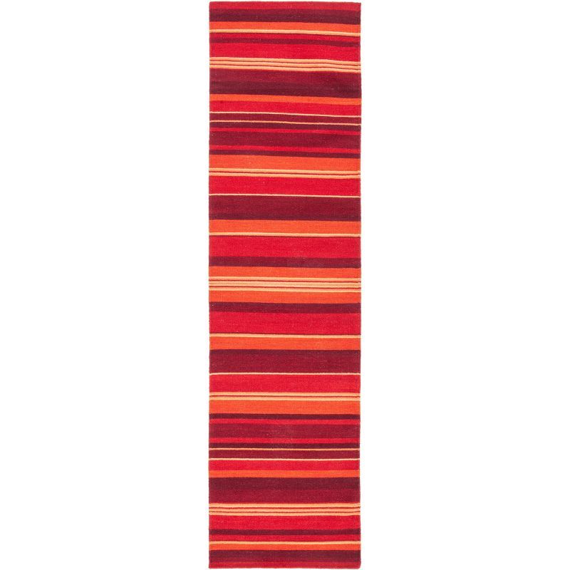 Handmade Red and White Striped Wool Kilim Rug, 2' 3" x 9'