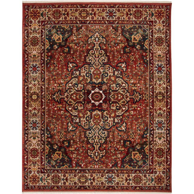 Red and Ivory 8' x 10' Synthetic Oriental Area Rug