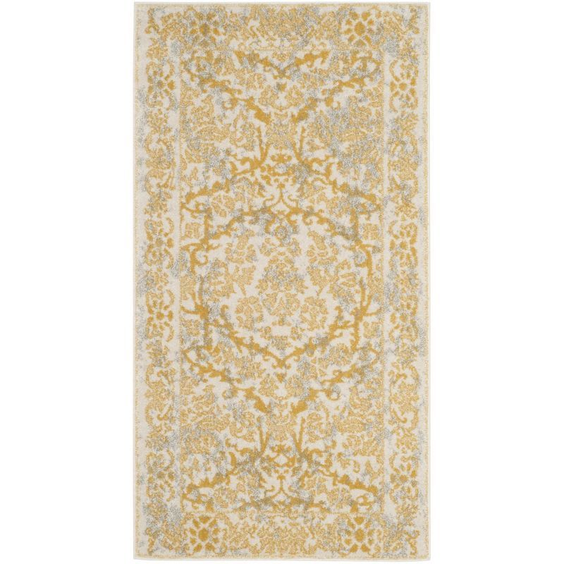 Ivory and Gold 2'2" x 4' Synthetic Hand-knotted Area Rug