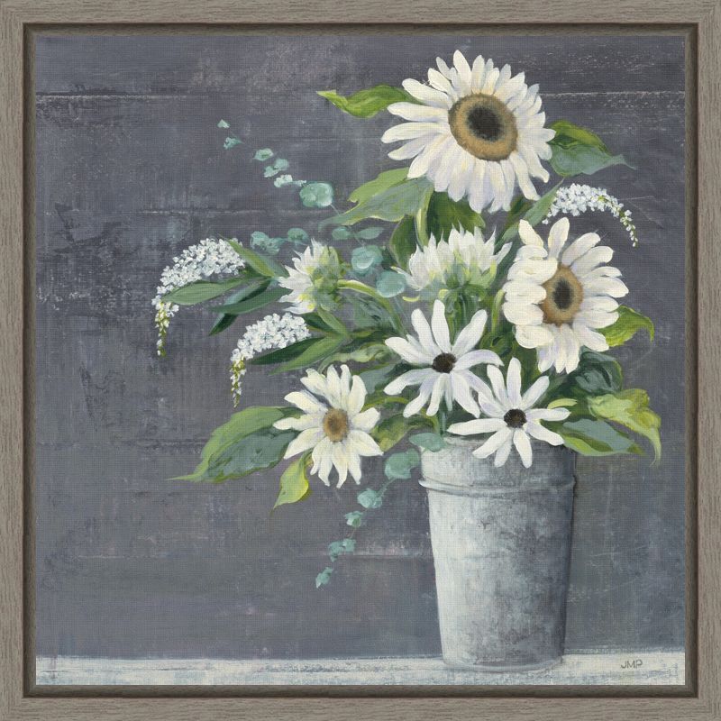 Late Summer Bouquet Sunflower Canvas Print in Gray Frame