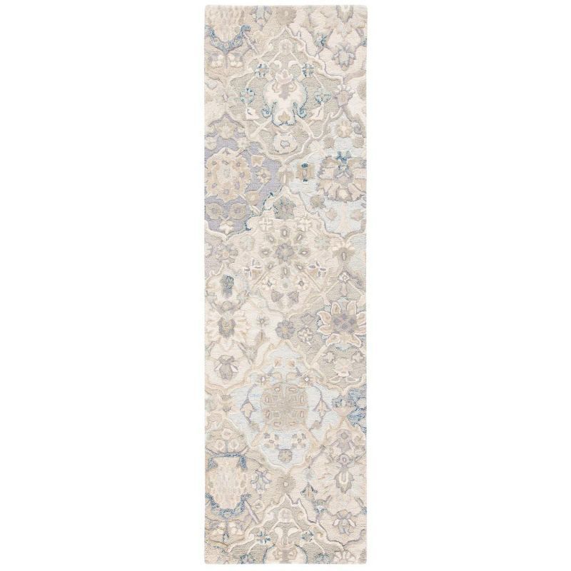 Charmaine Traditional Grey/Blue Wool Runner Rug, 2'3" x 8'