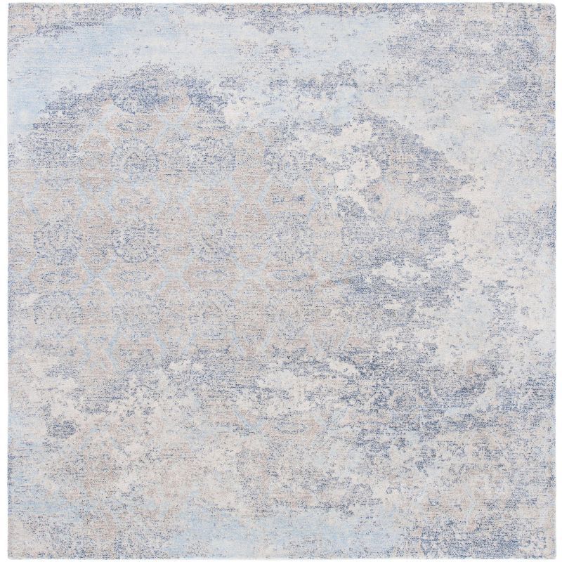 Blue and Ivory Square Hand-Tufted Wool Area Rug