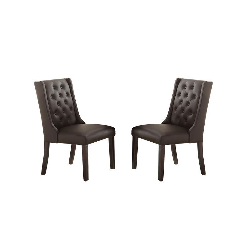 Espresso Faux Leather Upholstered Parsons Side Chairs, Set of 2