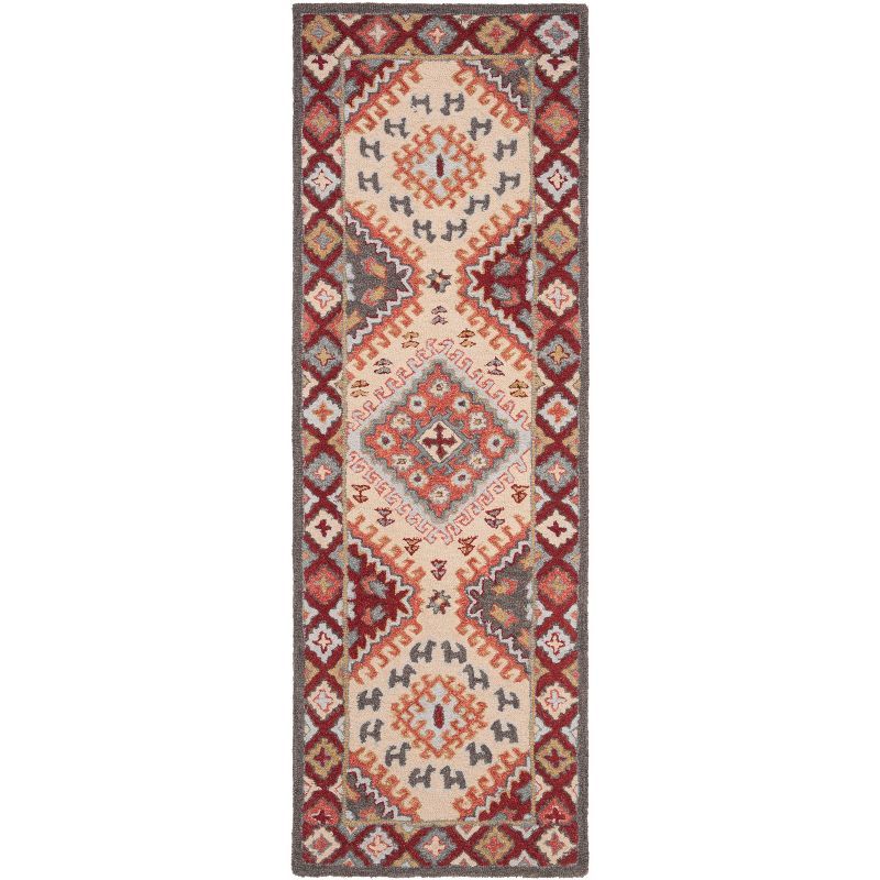 Handmade Rustic-Chic Red Wool Runner Rug - 2'3" x 11'