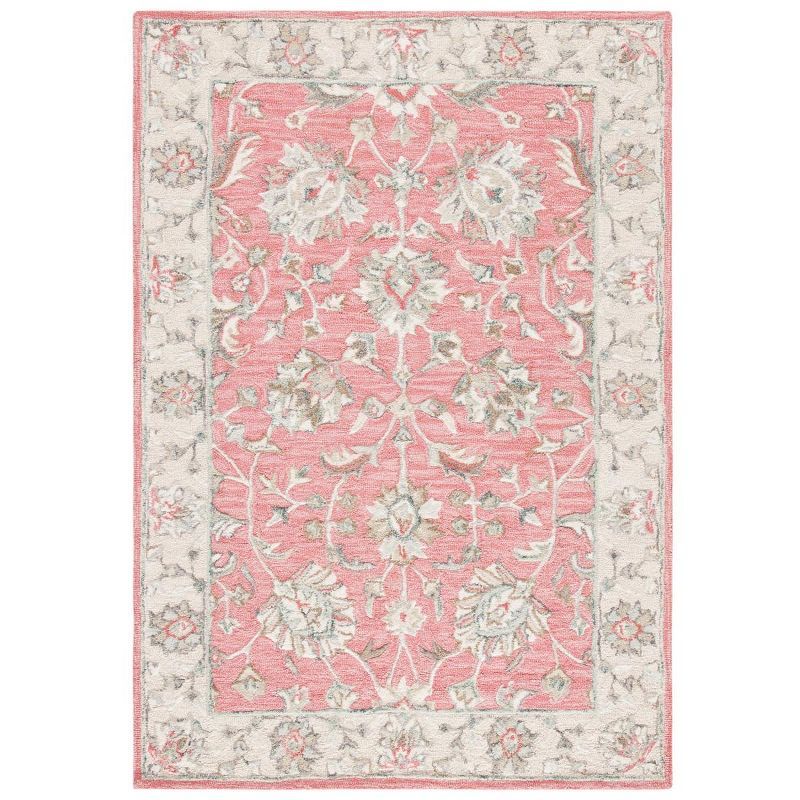 Ivory and Pink Floral Hand-Tufted Wool Area Rug 4' x 6'