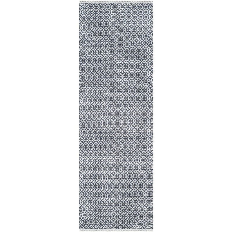 Ivory and Navy Geometric Cotton Handwoven Runner Rug