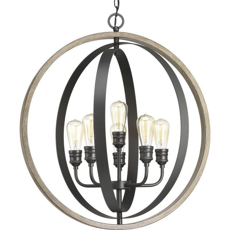 Conestee 6-Light Graphite and Antique White Steel Pendant