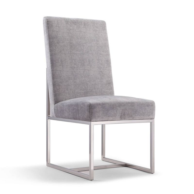 Sleek Gray Velvet Parsons High-Back Arm Chair with Metal Base