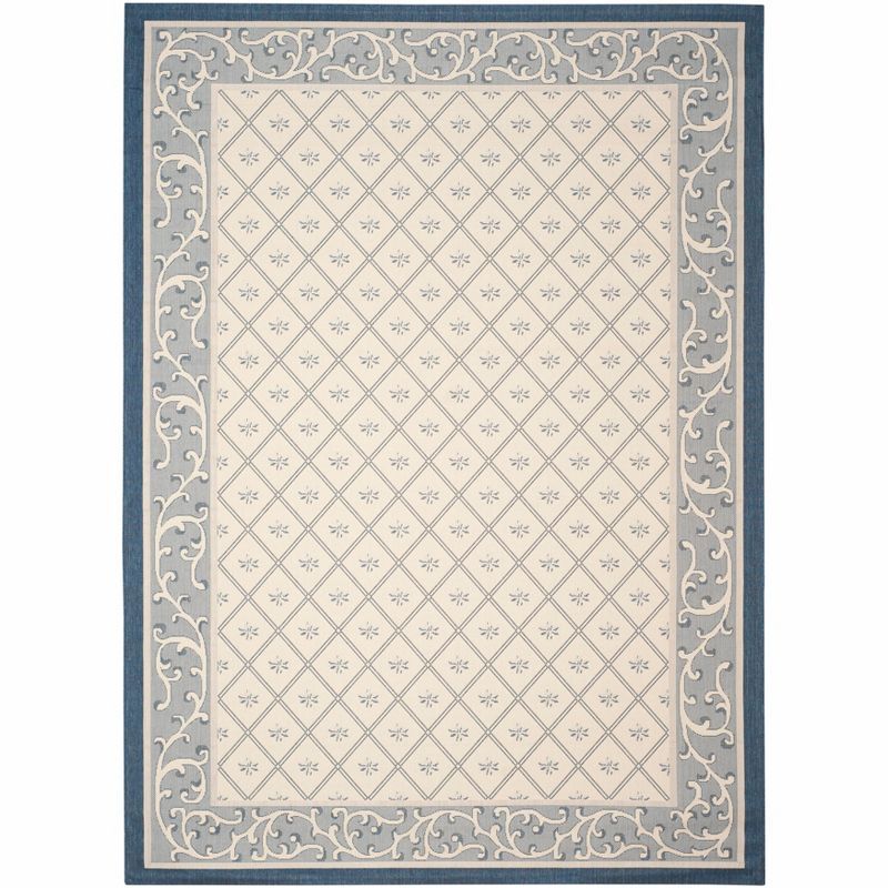 Beige and Navy Rectangular Stain-Resistant Synthetic Rug