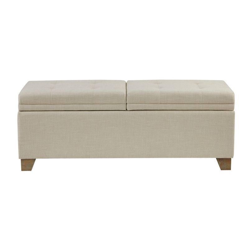 Beige Upholstered Storage Bench with Natural Wood Legs