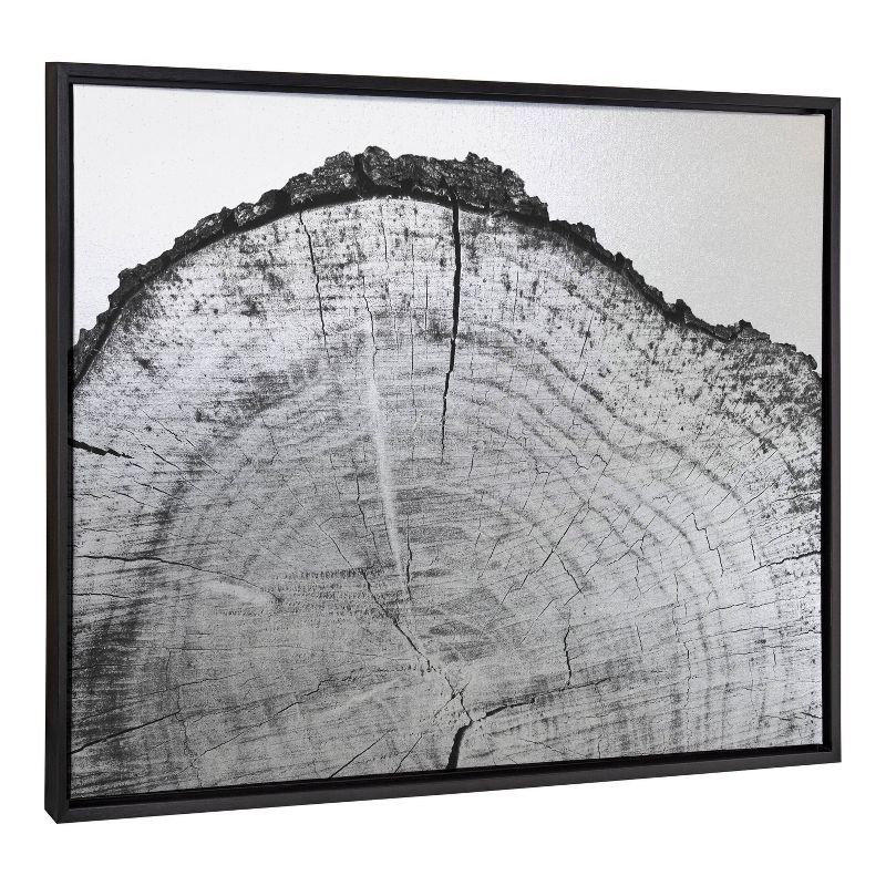 Sylvie Black and White Tree Rings Metallic Canvas Wall Art, 28x38