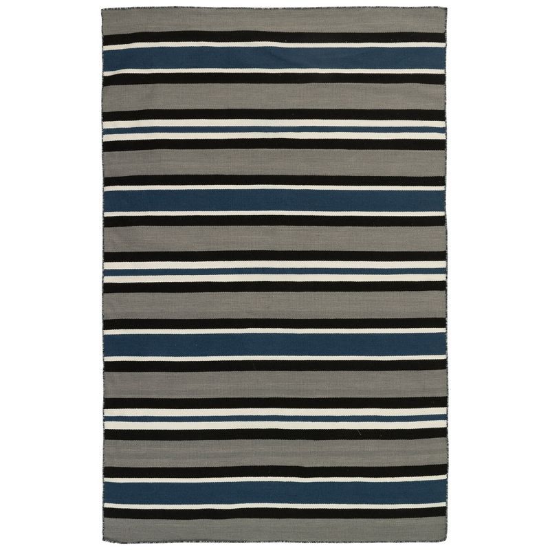 Coastal Stripe Navy Blue Synthetic 4' x 6' Reversible Outdoor Rug