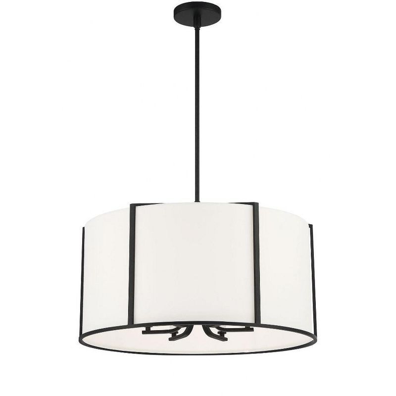 Black and White Silk Drum Pendant Light, 6-Light