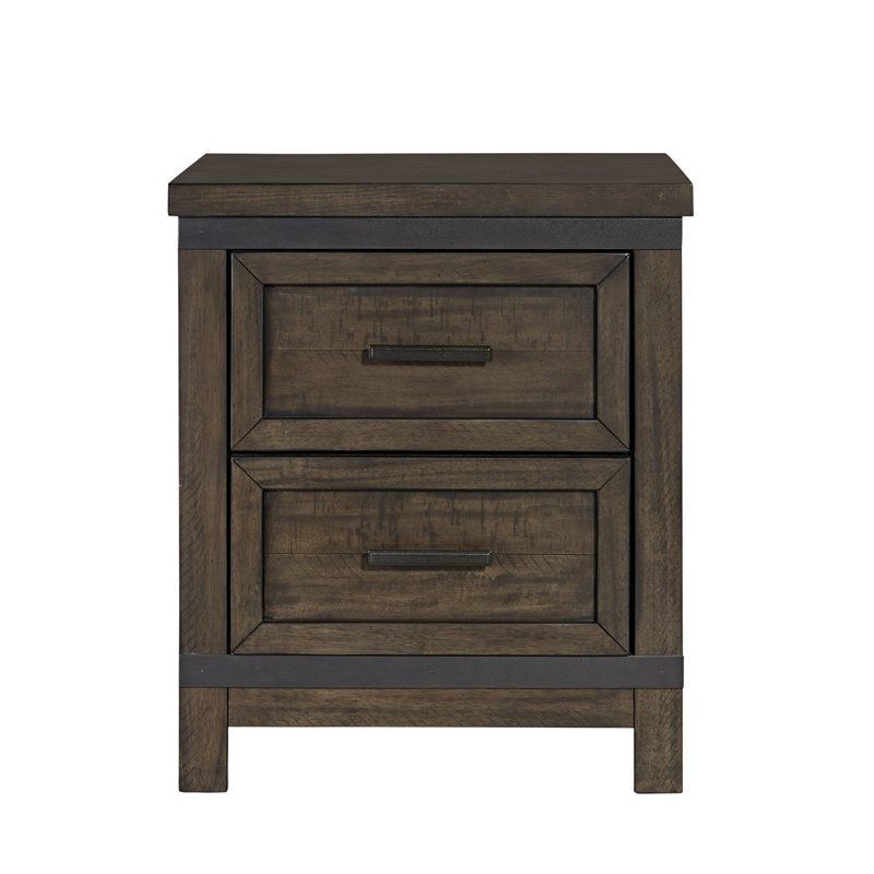 Rustic Brown 2-Drawer Wood Nightstand with Metal Accents