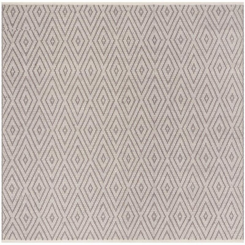 Coastal Charm Gray and Ivory Geometric Square Wool-Cotton Rug, 6' x 6'