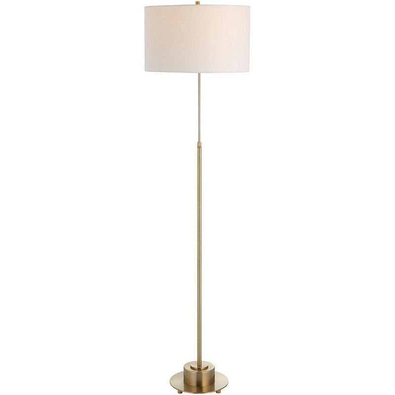 Adjustable Brushed Antique Brass Floor Lamp with Drum Shade